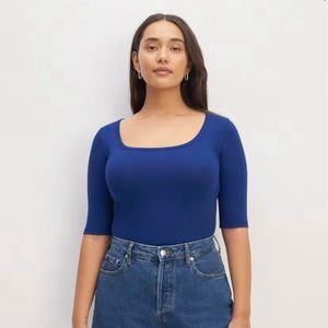 NWT — EVERLANE The Supima® Micro-Rib Scoop-Neck Tee (Bellweather Blue)